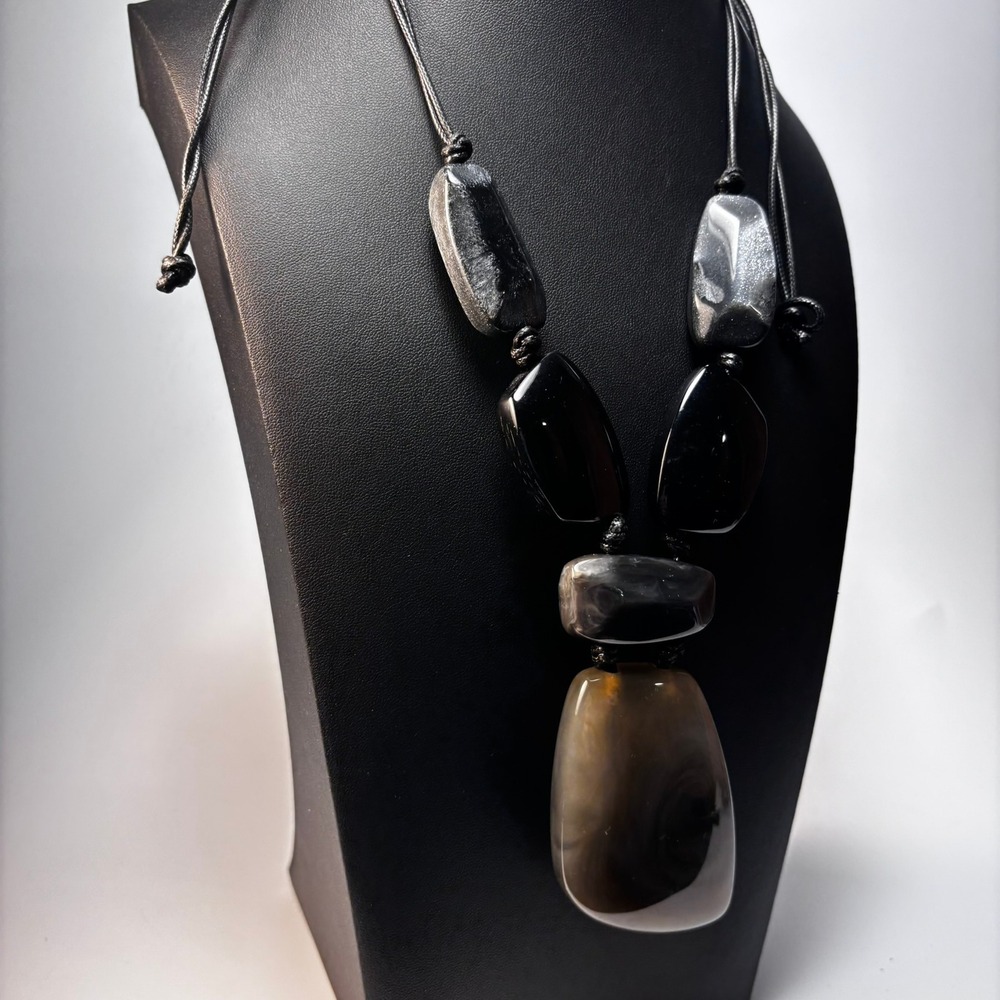 Enormous‎ Acrylic Necklace Art Piece Huge Stones Adjustable Cord